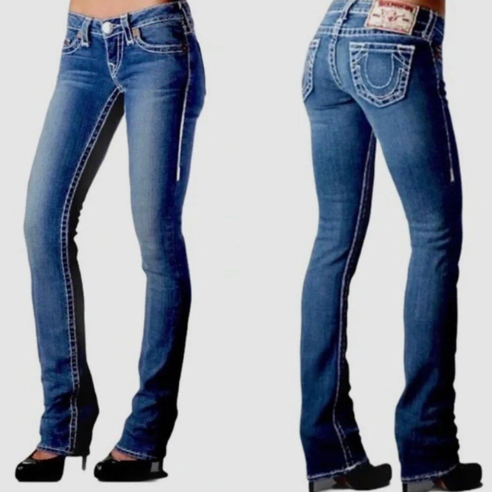 True Religion Medium Blue Denim Bootcut Low-rise Jeans